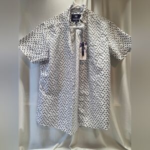 Men's White and Black Patterned Shirt